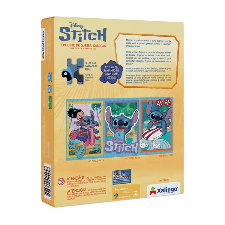 Quebra Cabeça 3 Cenas Stitch 3X100 Peças - Xalingo
